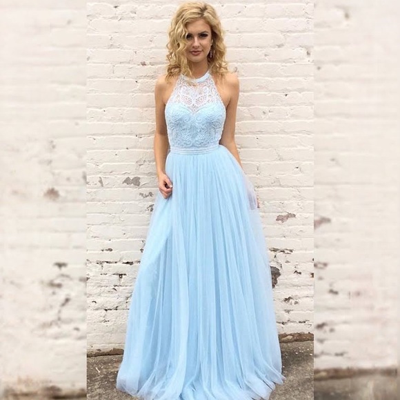 Sherri Hill 50859 Light Blue Halter Neck Prom Dress - Picture 4 of 4